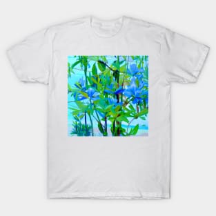 Blue Tropical Flowers T-Shirt